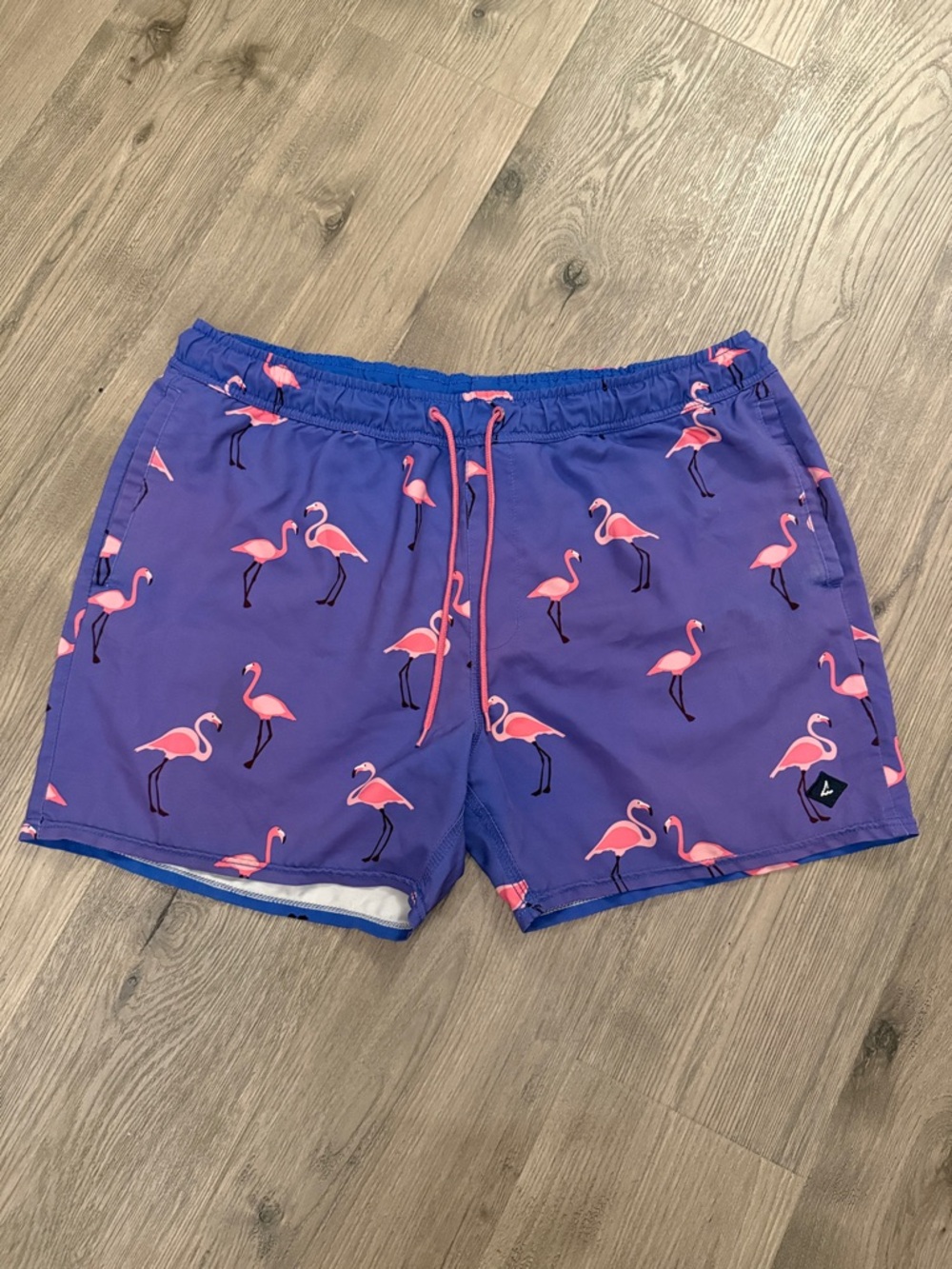 Sperry Purple Swim Trunks with Pink Flamingo Print